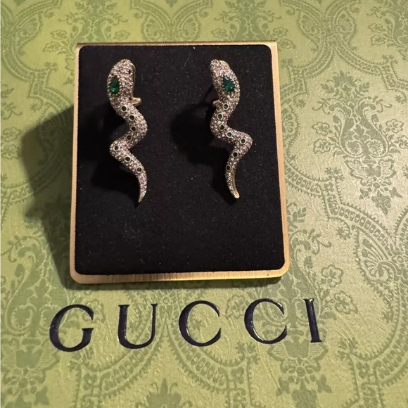 Gucci Crystal Snake Silver and Green Earrings - Picture 1 of 4